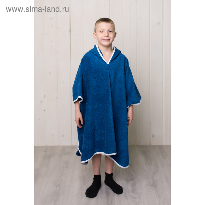 фото Халат-пончо для мальчика, размер 100 × 80 см, синий, махра homeliness