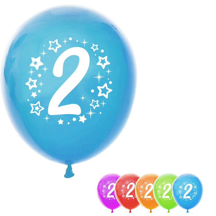 Шар воздушный 12" "Цифра 2", набор 50 шт., МИКС
