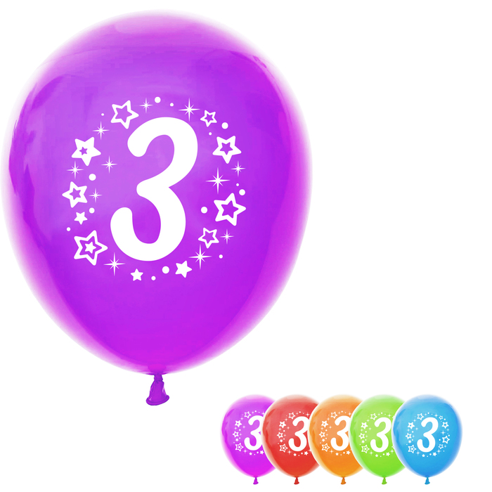 Шар воздушный 12" "Цифра 3", набор 50 шт., МИКС
