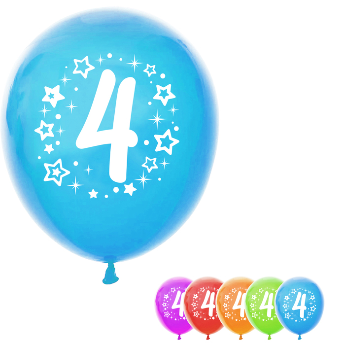 Шар воздушный 12" "Цифра 4", набор 25 шт., МИКС