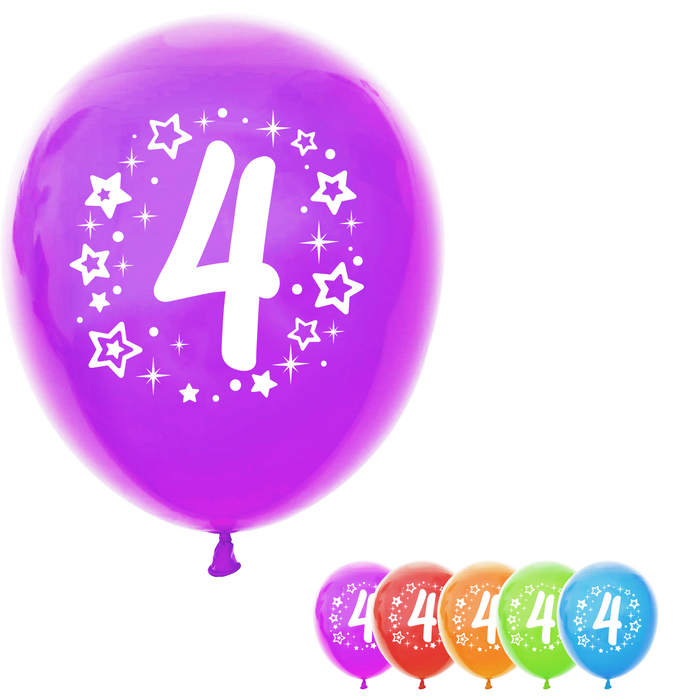 Шар воздушный 12" "Цифра 4", набор 50 шт., МИКС