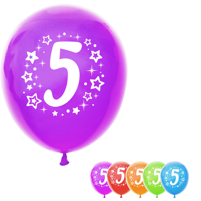 Шар воздушный 12" "Цифра 5", набор 50 шт., МИКС