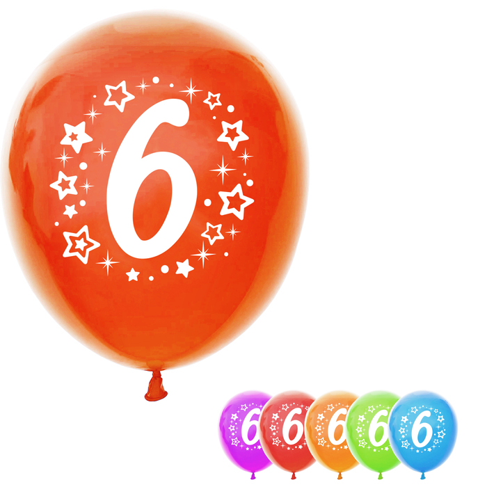 Шар воздушный 12" "Цифра 6", набор 50 шт., МИКС