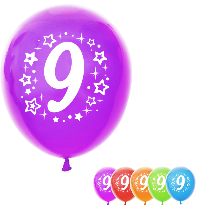 Шар воздушный 12" "Цифра 9", набор 25 шт., МИКС