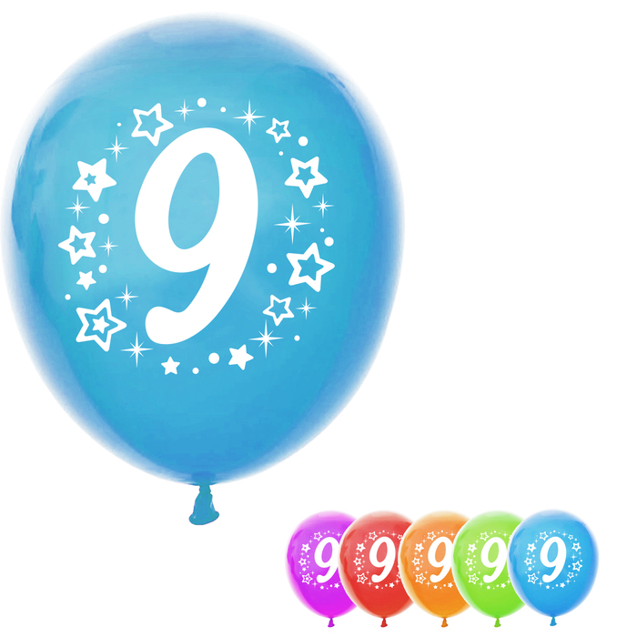 Шар воздушный 12" "Цифра 9", набор 50 шт., МИКС