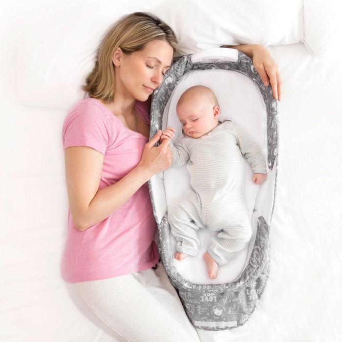 Складная кроватка Baby Delight ХL серая с надписями