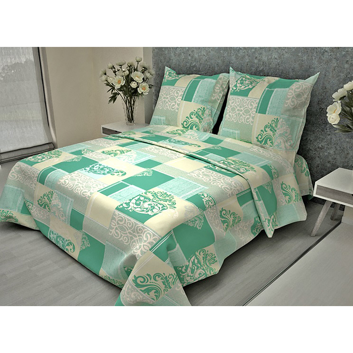 Постельное бельё 2 сп. La Marka Home рис.Вензель Бирюза 175х210, 180х210, 70х70 2шт бязь 100г/м, хл100%