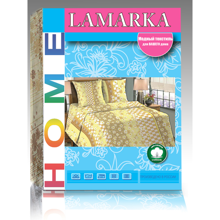 Постельное бельё 2 сп. La Marka Home рис.Ромашка бежевая 66(1) 175х210, 180х210, 70х70 2шт бязь 100г/м, хл