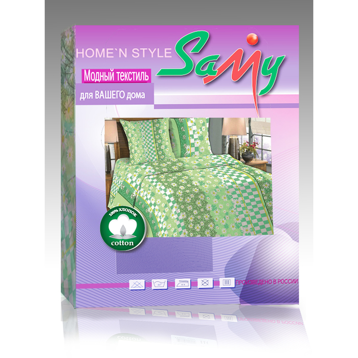Постельное бельё 2 сп. La Marka Home рис.Ромашка зеленая 66(2) 175х210, 180х210, 70х70 2шт 100г/м, хл100%
