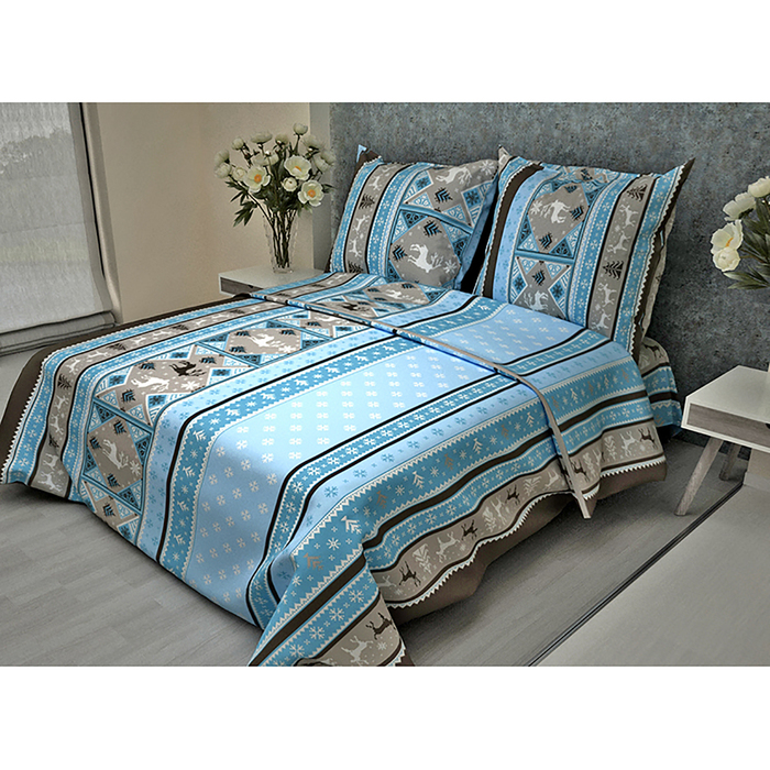 Постельное бельё 1,5 сп. La Marka Home рис.Сканди бирюза 147х210, 150х210, 70х70 2шт бязь 100г/м, хл100%