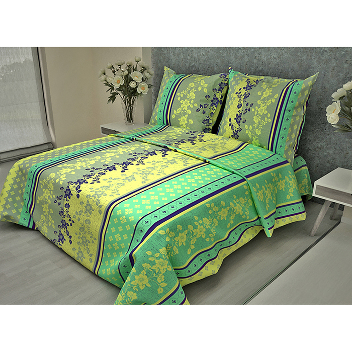Постельное бельё 2 сп. La Marka Home рис.Орнамент зеленый 175х210, 180х210, 70х70 2шт бязь 100г/м, хл100%