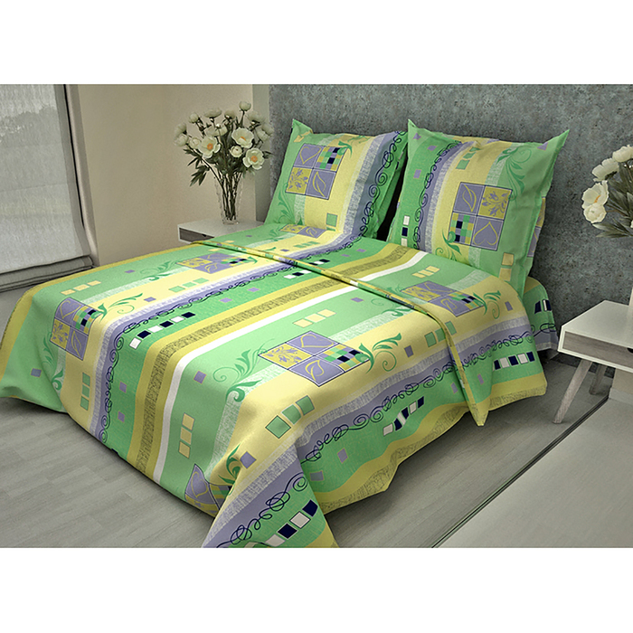 Постельное бельё 1,5 сп. La Marka Home рис.Ладога зеленый 147х210, 150х210, 70х70 2шт бязь 100г/м, хл100%