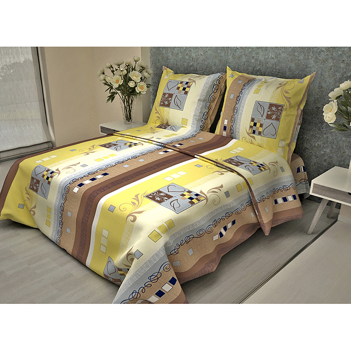 Постельное бельё 1,5 сп. La Marka Home рис.Ладога темно-бежевый 147х210, 150х210, 70х70 2шт 100г/м, хл100%