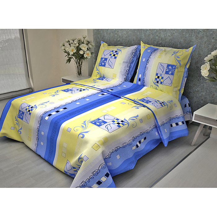 Постельное бельё 2 сп. La Marka Home рис.Ладога синий 175х210, 180х210, 70х70 2шт бязь 100г/м, хл100%