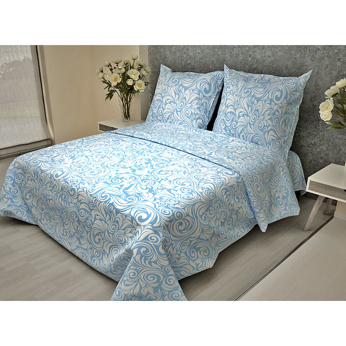 Постельное бельё 2 сп. La Marka Home рис.Узоры Голубые 68(3) 175х210, 180х210, 70х70 2шт бязь 100г/м, хл10