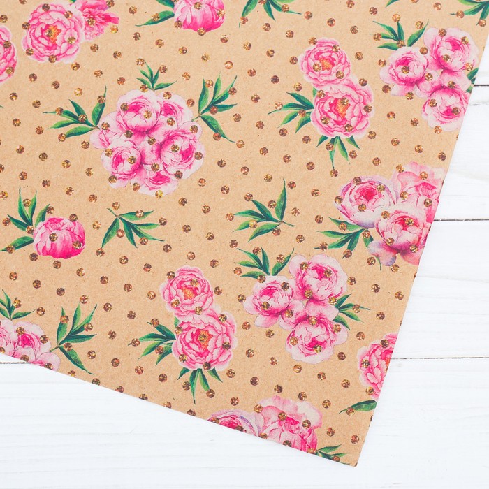 Бумага упаковочная крафтовая «Пионы», 50 × 70 см