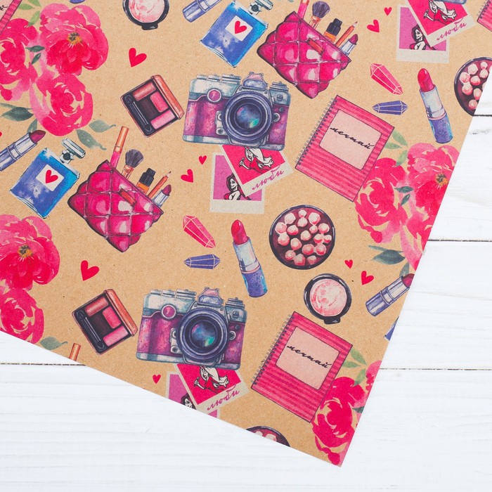 Бумага упаковочная крафтовая «Женские мёлочи», 50 × 70 см