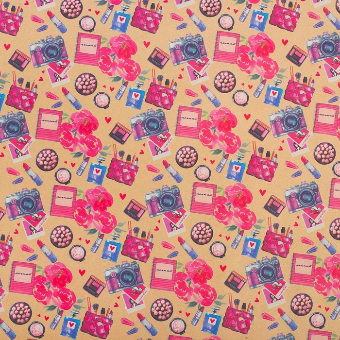 Бумага упаковочная крафтовая «Женские мёлочи», 50 × 70 см