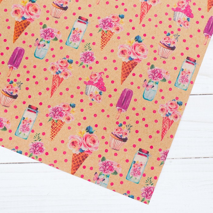 Бумага упаковочная крафтовая «Цветочный рожок», 50 × 70 см