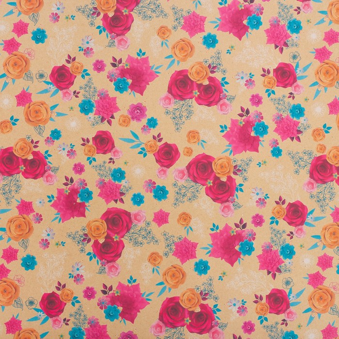 Бумага упаковочная крафтовая «Цветочный декор», 50 × 70 см