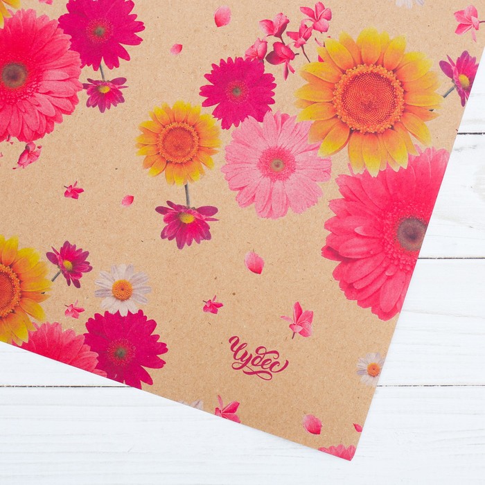 Бумага упаковочная крафтовая «Хризантемы», 50 × 70 см
