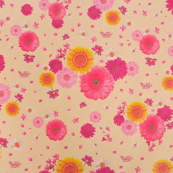 Бумага упаковочная крафтовая «Хризантемы», 50 × 70 см