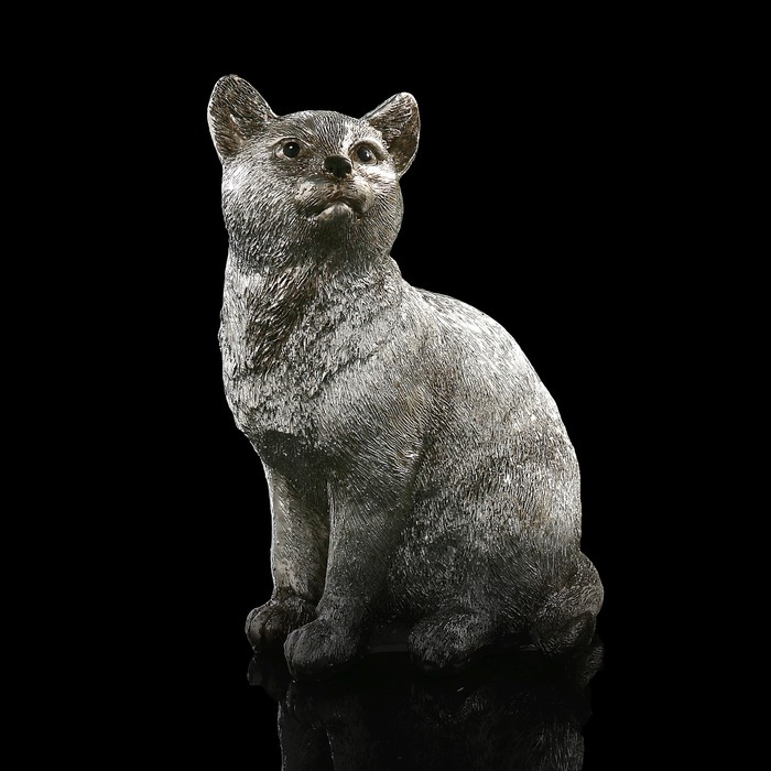 Сувенир «Кошка», посеребрённая, 7х7х10 см, полистоун