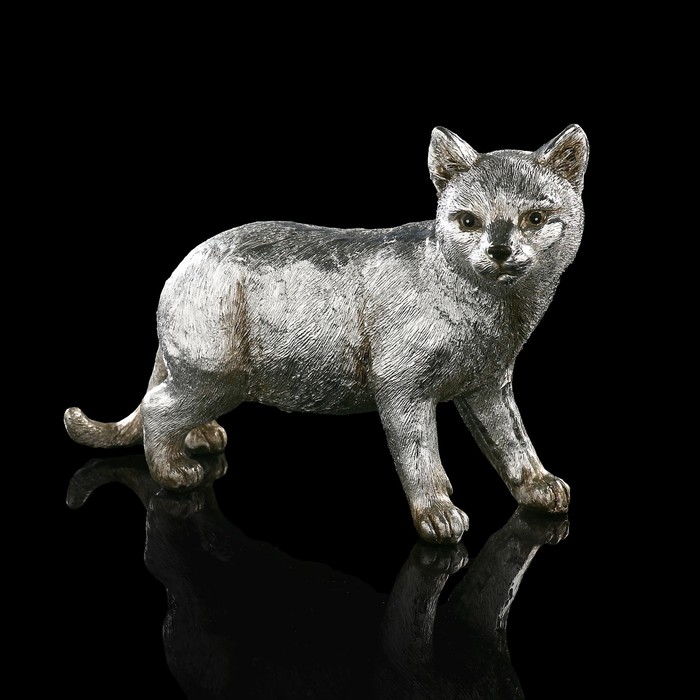 Сувенир «Кошка», посеребрённая, 18х6х14 см, полистоун