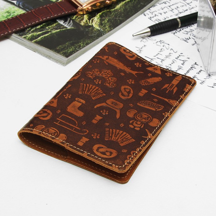 Обложка для паспорта сувенирная "Русские традиции", цвет коричневый