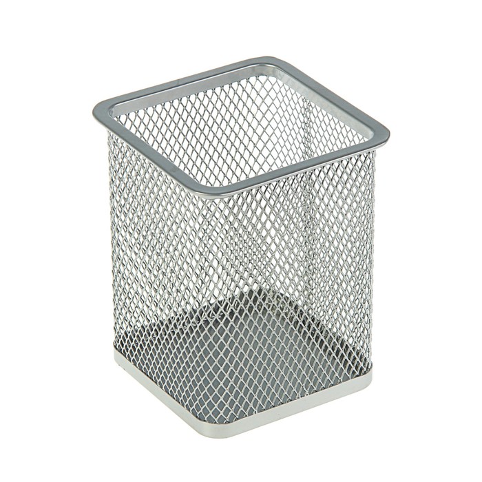 Подставка для пишущих принадлежностей Erich Krause STEEL, квадратная, металлическая сетка, серебряная