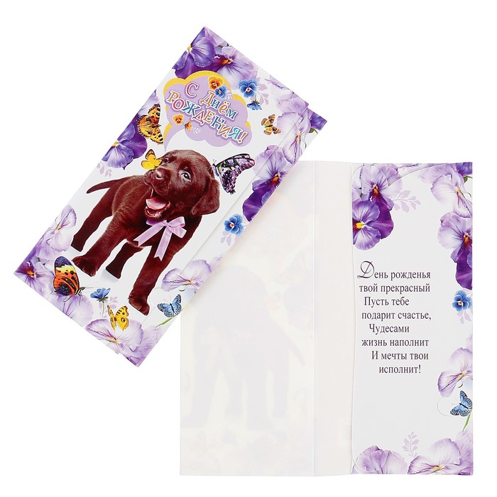 Конверт для денег "С Днём Рождения!" щенок, бабочки