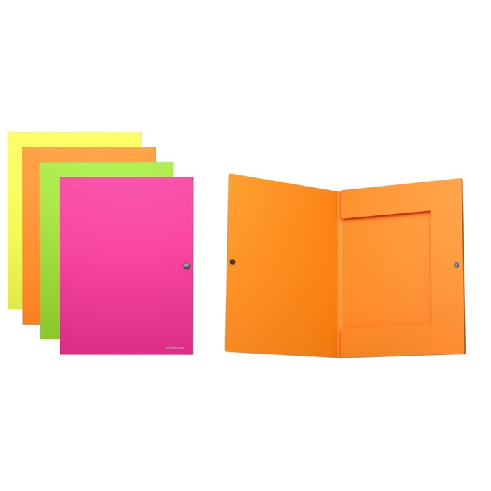 Папка на кнопке с 3 клапанами А4 Erich Krause NEON, корешок 8мм, толщина пластика 400мкм, микс