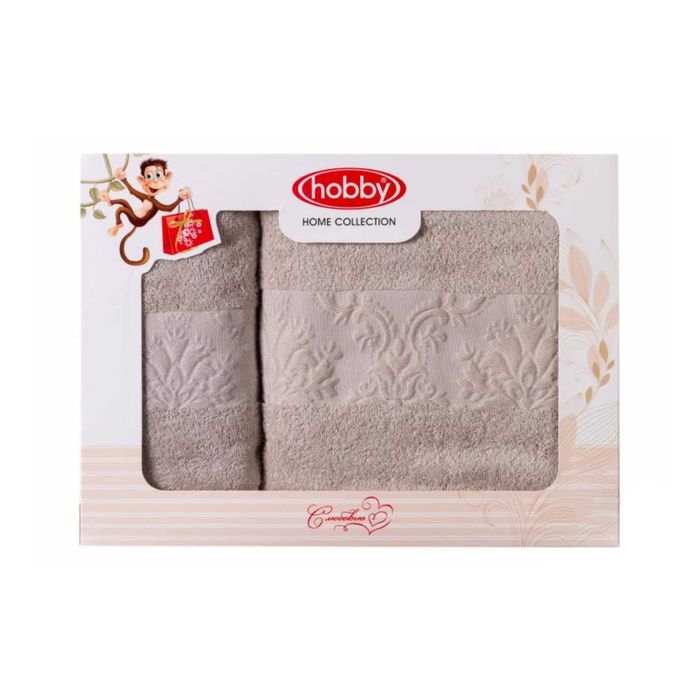 Махровые полотенца в коробке "RUZANNA", размер 50х90, 70х140 см, цвет бежевый