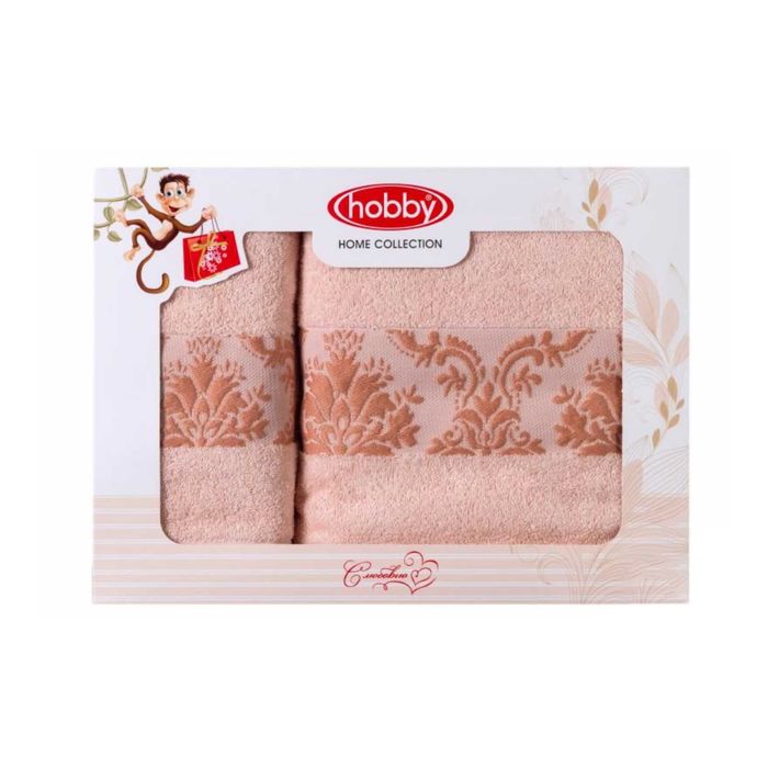 Махровые полотенца в коробке "RUZANNA", размер 50х90, 70х140 см, цвет персиковый