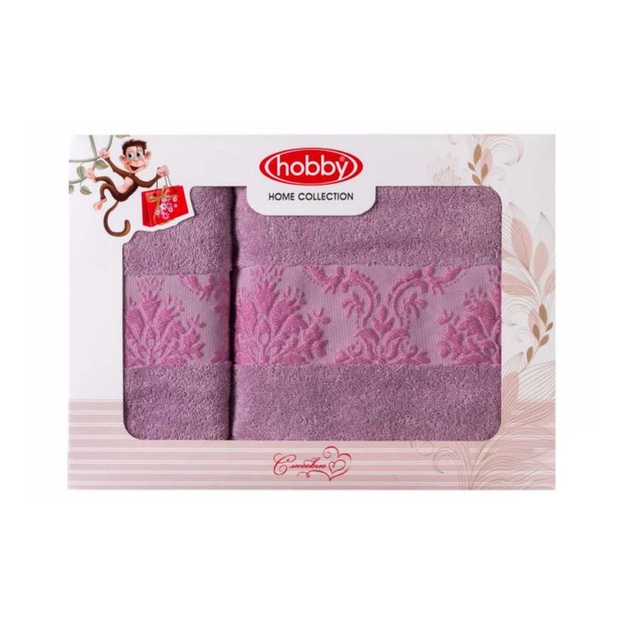 Махровые полотенца в коробке "RUZANNA", размер 50х90, 70х140 см, цвет лиловый