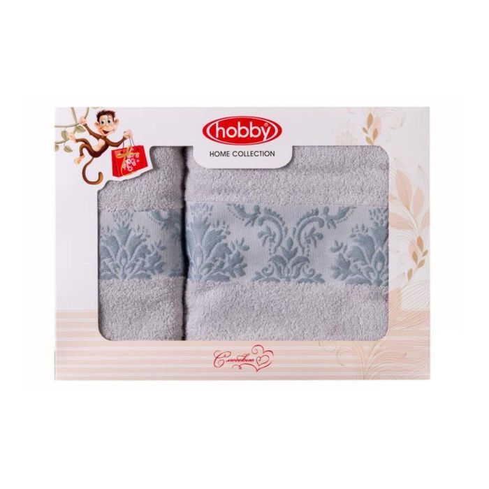 Махровые полотенца в коробке "RUZANNA", размер 50х90, 70х140 см, цвет светло-голубой