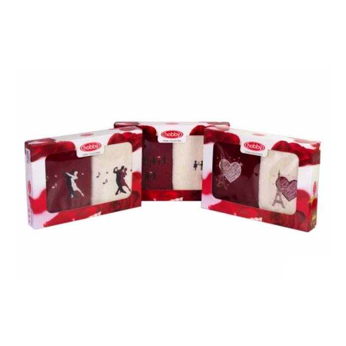 Махровые полотенца в коробке "LOVE", размер 50х90 см (2 шт.), цвет кремовый/бордовый