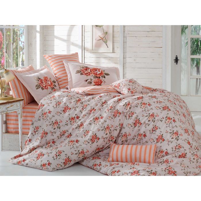 КПБ "FLORA" 1,5 сп., размер 160х220, 160х240, 50х70, 70х70 по 1 шт., цвет персиковый, поплин 26437