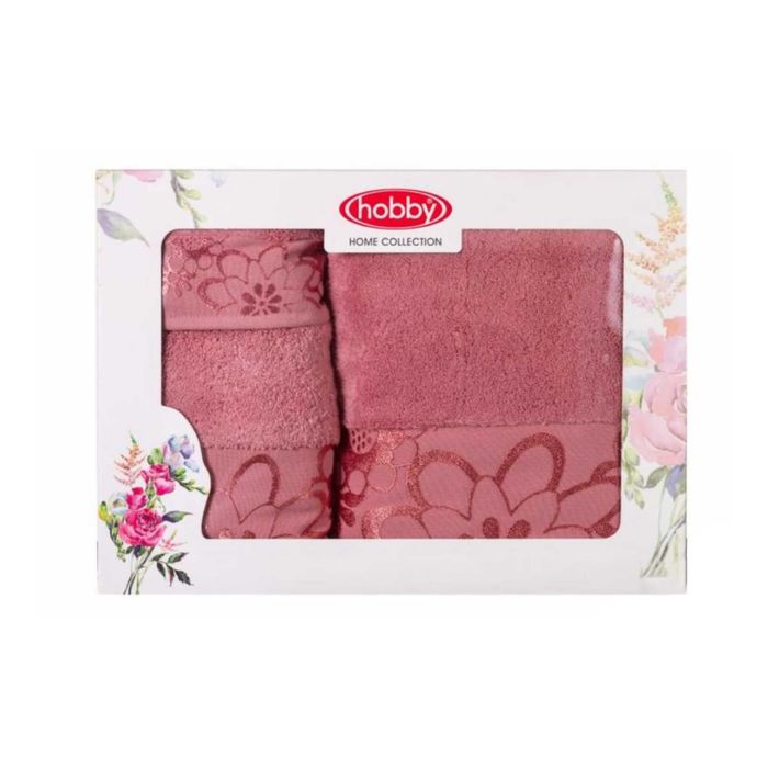 Махровые полотенца в коробке "DORA", размер 30x50,50x90,70x140 см, цвет тёмно-розовый