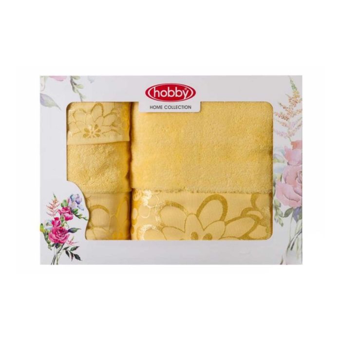 Махровые полотенца в коробке "DORA", размер 30x50,50x90,70x140 см, цвет жёлтое