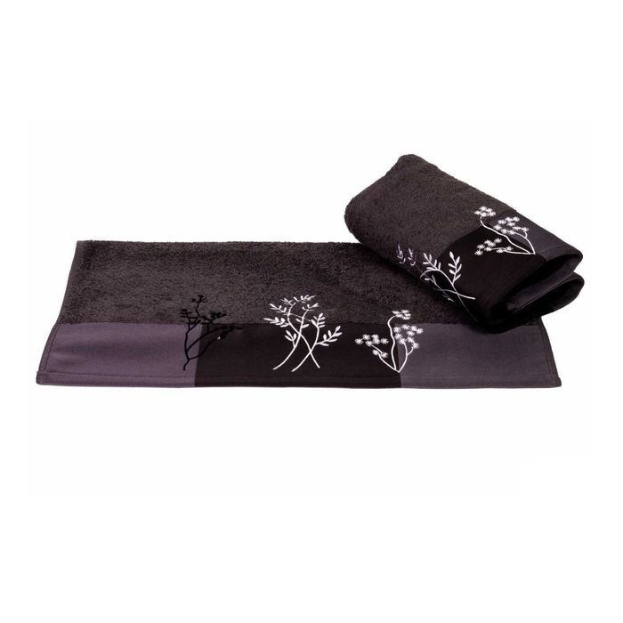 Махровое полотенце с вышивкой "FLORA", размер 70х140 см, цвет тёмно-серый