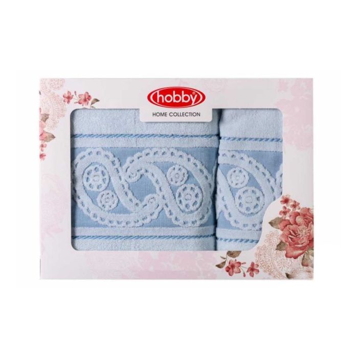 Махровые полотенца в коробке "HURREM", размер 50х90, 70х140 см, цвет голубой