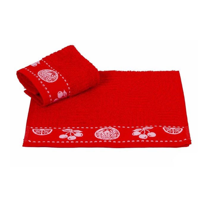 Махровое полотенце "MEYVE BAHCESI", размер 30x30 см, цвет красный