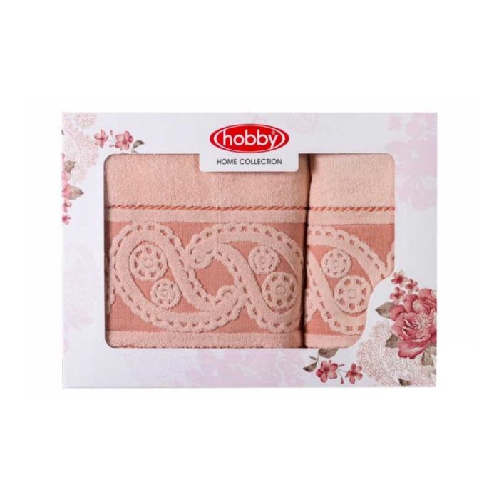 Махровые полотенца в коробке "HURREM", размер 50х90, 70х140 см, цвет персиковый