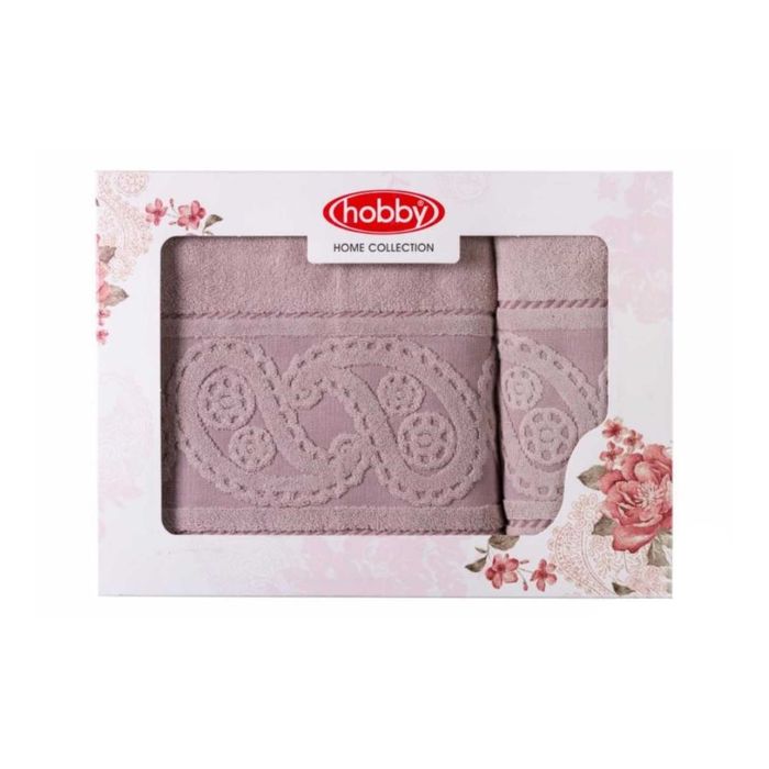 Махровые полотенца в коробке "HURREM", размер 50х90, 70х140 см, цвет розовый