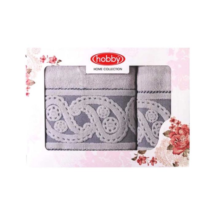 Махровые полотенца в коробке "HURREM", размер 50х90, 70х140 см, цвет серый