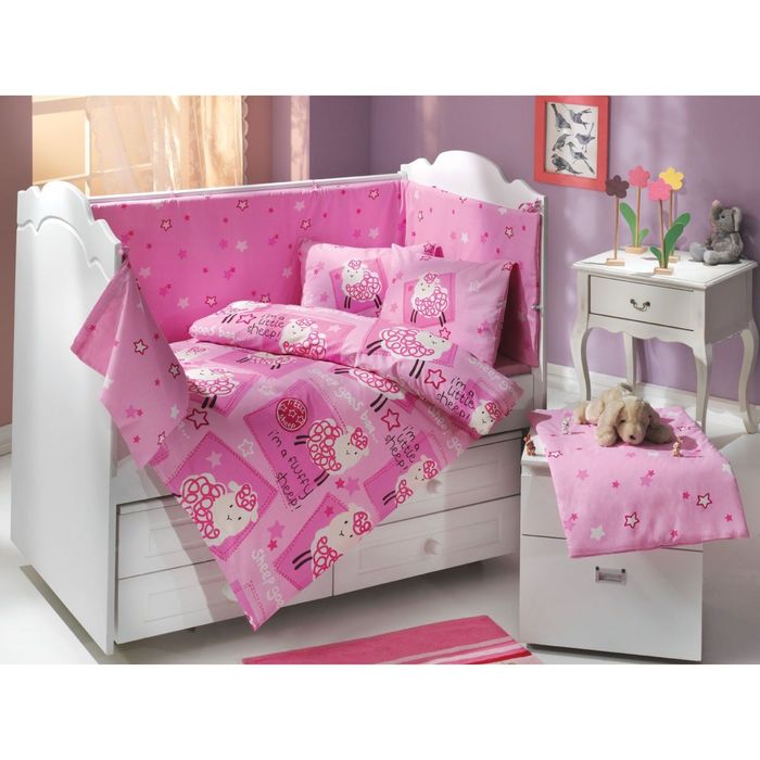 КПБ "SHEEP" с одеялом, размер 100х150, 100х150, 100х150, 35х45 (2 шт), 40х60 (1 шт), цвет розовый