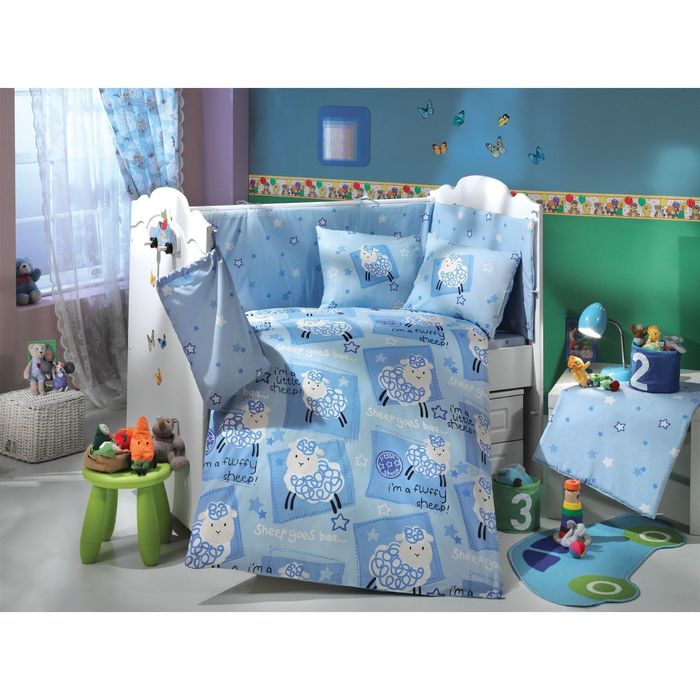 КПБ "SHEEP" детское, размер 100х150, 100х150, 35х45 (2 шт), 40х60 (1 шт), цвет синий, поплин   26444