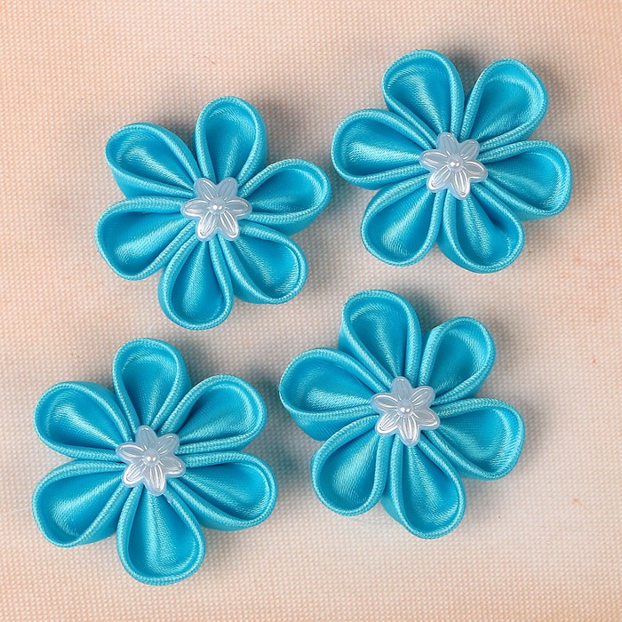 Бант свадебный для декора «Канзаши» D-4-4,5 см 4 шт, цвет голубой