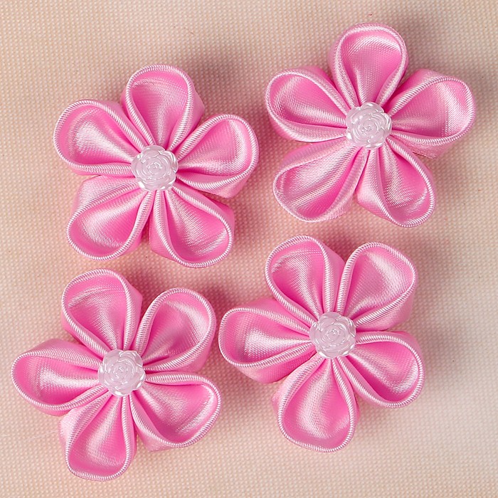 Бант свадебный для декора «Канзаши» D-4-4,5 см 4 шт, цвет розовый